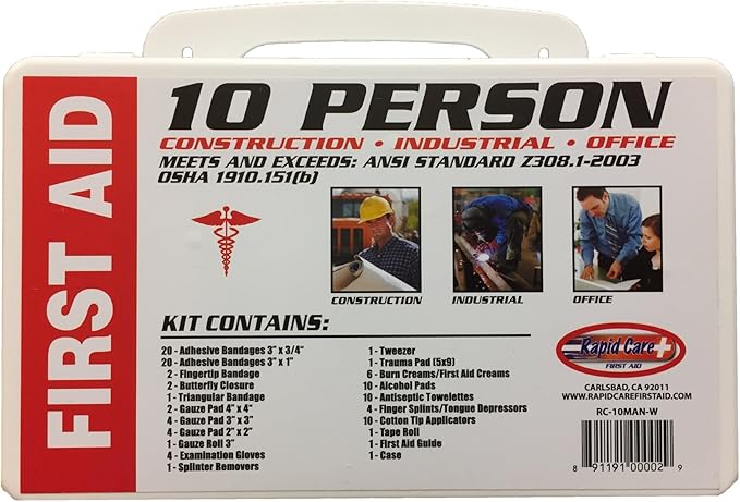 Rapid Care First Aid RC-10MAN-W 10 person 106 Piece ANSI/OSHA Compliant First Aid Kit in Wall Mountable Poly Case