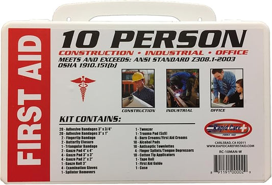Rapid Care First Aid RC-10MAN-W 10 person 106 Piece ANSI/OSHA Compliant First Aid Kit in Wall Mountable Poly Case