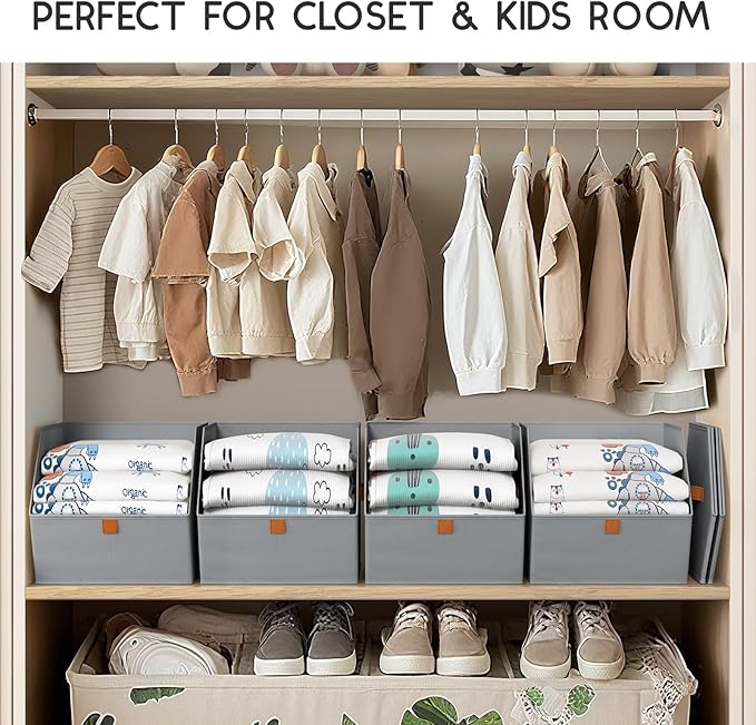 Fabric Closet Storage Cubes - 6 Pack Square Storage Bins with Dual Handles for Clothes, Towels, Toys, Cube Storage Organizers for Bedroom, Nursery, Shelves, Closet, Small Spaces, Grey