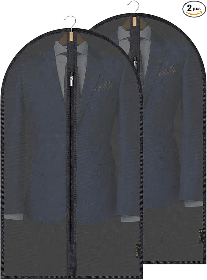 BALEINE 40'' Translucent Garment Bags, 2 Packs PEVA Dress Bag for Closet Clothes Dresses Suit Coats Storage (Black, 2PK)