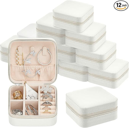 Taiyin 12 Pcs Travel Jewelry Case, Valentines Day Gifts for Her- Small Jewelry Organizer Box Bridesmaid Gifts for Women Girls (White)