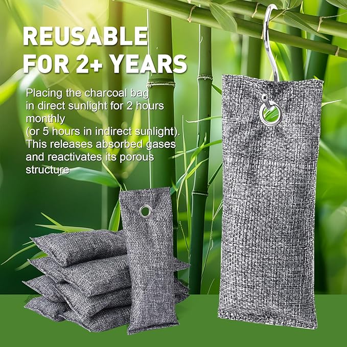 8Pack Activated Charcoal Odor Absorber, Odor Eliminator for Strong 0dor,Shoe Deodorizer,Bamboo Charcoal Air Purifying For in Car,Closet,Shoe, Basement(50g/1.77oz Each)