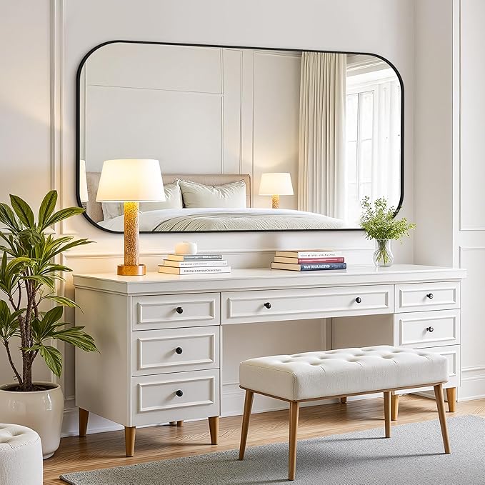 Bathroom Mirror for Wall, Large Bathroom Vanity Mirror for Over Sink 35 x 60, Black HD Reflection Shatterproof Mirror for Living Room Bedroom Entryway, Metal Frame Rectangular Shape