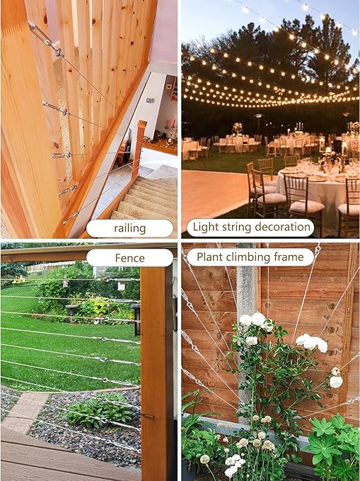 TooTaci 3/16 Wire Rope Kit, 200ft Vinyl Coated Stainless Steel Cable(1/8 Steel Core Overmolded to 3/16 Coated Cable), M6 Turnbuckles for Cables Wire, String Light Hanging, Deck Railing, Shade Sail