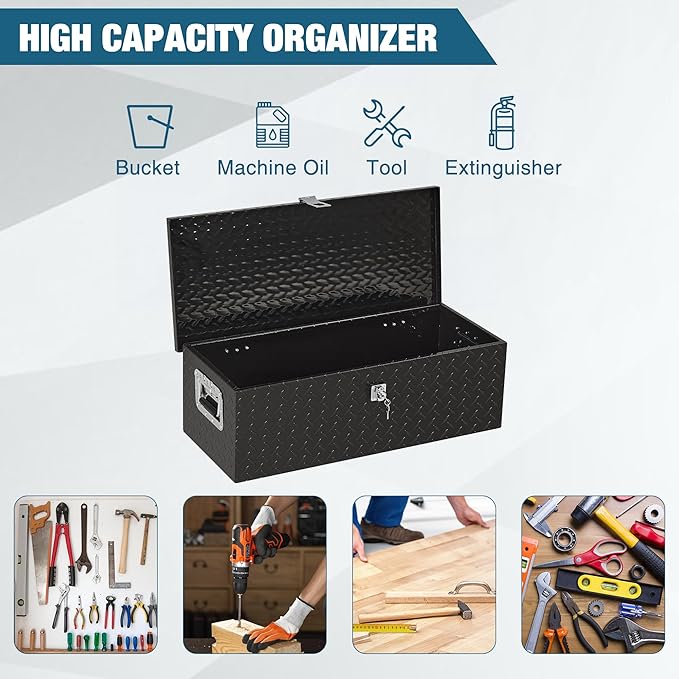 Garvee 30 in Heavy Duty Aluminum Diamond Plated Tool Box Pick Up Truck Bed RV Trailer Toolbox Square Storage Organizer with Side Handle, Lock and Keys, Waterproof -30 in x 13 in x 10 in