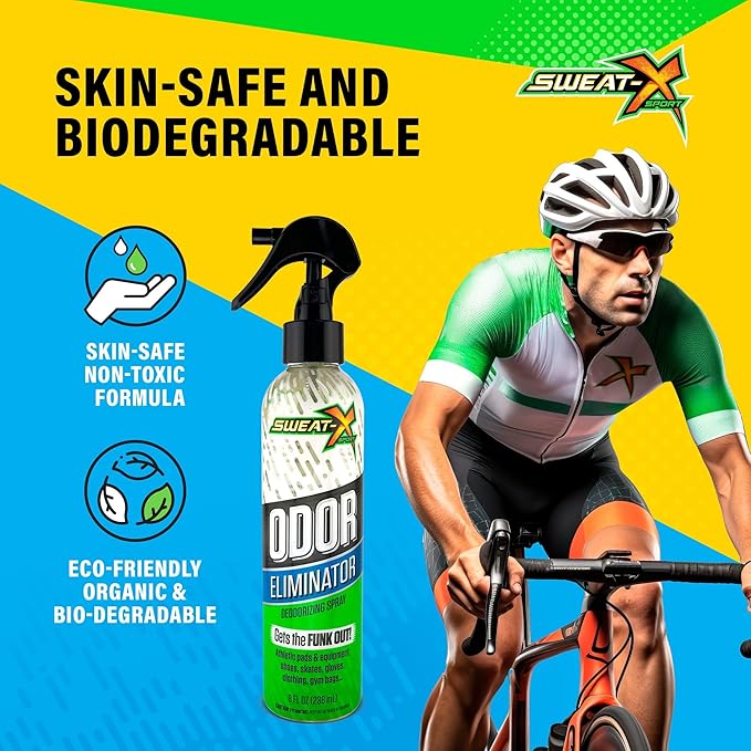 Sweat X Sport Extreme Odor Spray – Multipurpose Deodorizer for Stinky Shoes, Clothes, Sports Equipment & All Fabrics – Concentrated Formula, No Washing Required - Active Fresh Scent – 8 Fl Oz