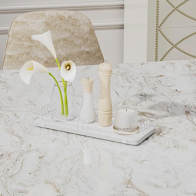 Bathroom Vanity Tray for Countertop Toiletries Perfume Makeup Soap Dispenser Toilet Tank, Kitchen Tray for Salt Spice, Decor Tray for Candle Nightstand Coffee 11.3”x 4.4” White