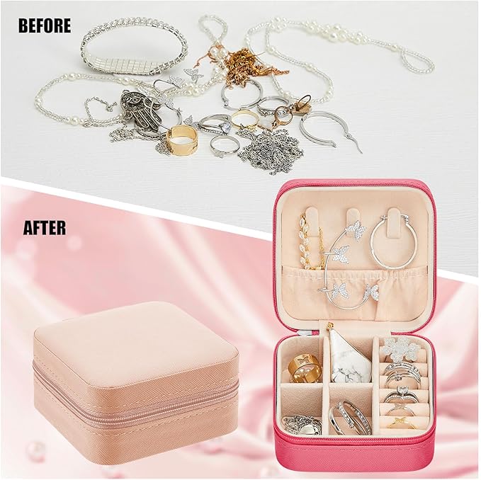 Taiyin 6 Pcs Travel Jewelry Case, Valentines Day Gifts for Her- Small Jewelry Organizer Box Bridesmaid Gifts for Women Girls (Pink,Rose Red)