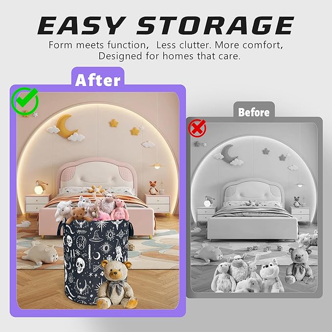 Witch Gothic Laundry Basket Skull Magic Oxford Cloth Laundry Hamper Funny With Handle Foldable Portable Clothes Storage Basket 18.9 X 16.5 In Storage Bag For Laundry Room/Bathroom/Bedroom/Dormitories