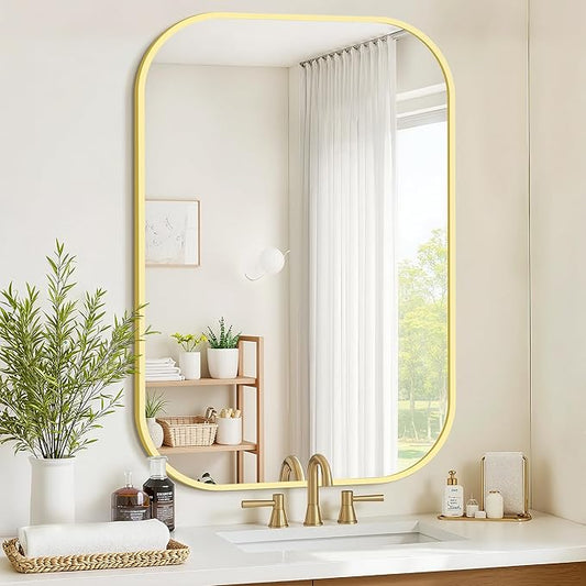 Bathroom Mirror for Wall, Gold Bathroom Vanity Mirror for Over Sink 28 x 40, HD Reflection Shatterproof Mirror for Living Room Bedroom Entryway, Metal Frame Rectangular Shape
