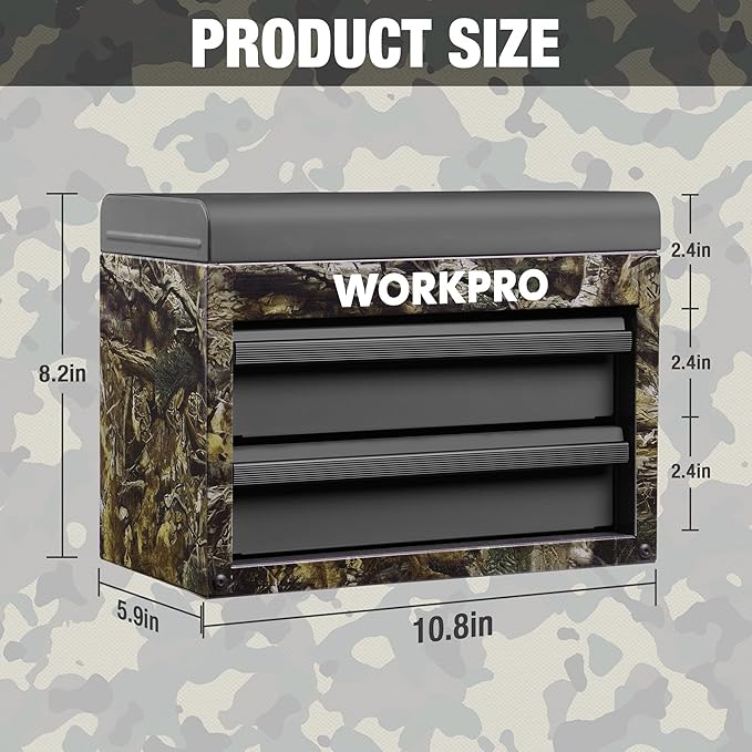 WORKPRO Metal Mini Tool Box, Top Tool Chest containing Two Drawers with Ball Bearing Slides, PVC Drawer Liners and PP Feet Pads, Durable Cold Rolled Steel Small Toolbox for Multi-Purpose Storage