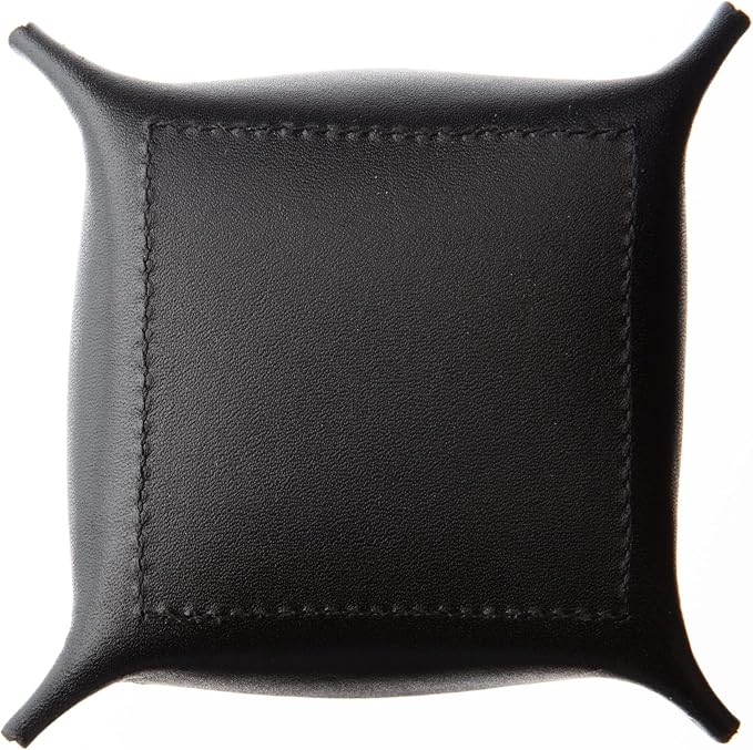 USA Handmade Premium Leather Valet Tray, Jewelry Organizer With Brass Rivets (Ebony Black, Mini)