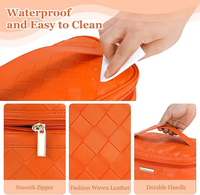 Dajasan Travel Makeup Bag, Travel Cosmetic Bag, Large Makeup Organizer Bag, Travel Toiletry Bag for Bottles, Brushes, Conditioner and Skin Care Products, 11.8 x 6.7 x 7.1 Inch (Orange)
