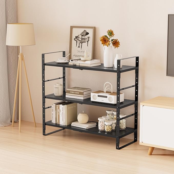 Multi-Functional Metal Shoe Rack, Space-Saving, Perfect for Entryway, Closet, Bathroom, etc. - Sturdy and Durable, High Weight Capacity（3PACKS/Black/Large