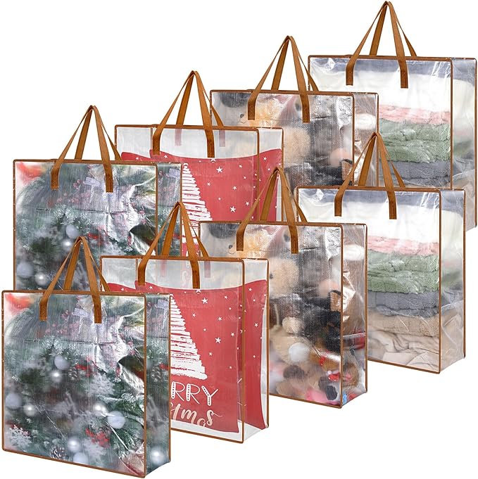 8 Pcs Clear Wreath Storage Bags 26 Inch Valentines St. Patrick's Garland Container Door Garland Holiday Wreath Storage Holder with Handle and Zipper Heavy Duty Plastic Packing Totes(Camel)