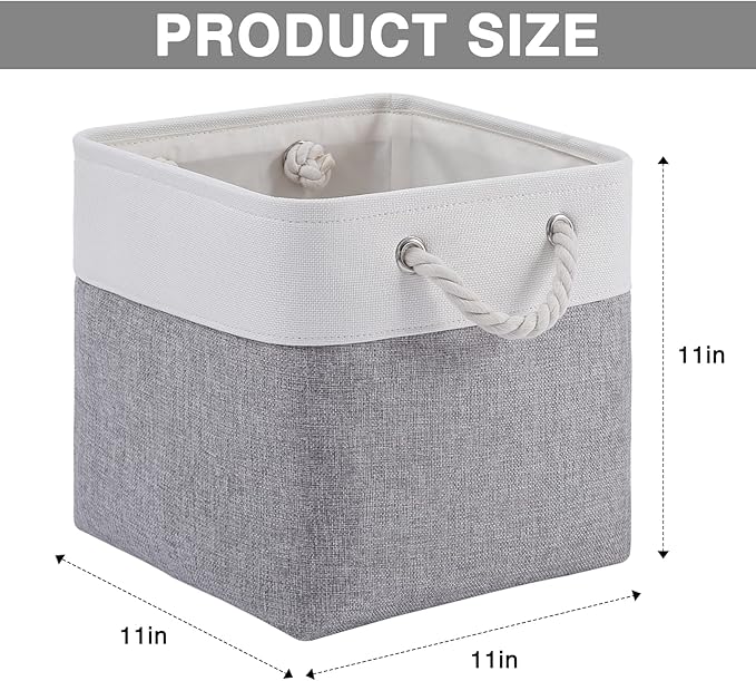 Oterri 6 Pack Cube Storage Bins, Foldable Storage Cubes, 11x11 Inch Fabric Cubes Storage Basket, Decorative Storage Basket for Home, Shelves, Nursery Organizers(Grey/White)