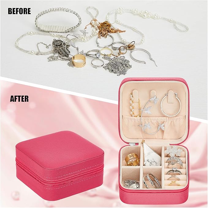 Taiyin 12 Pcs Travel Jewelry Case, Valentines Day Gifts for Her- Small Jewelry Organizer Box Bridesmaid Gifts for Women Girls (Rose Red)