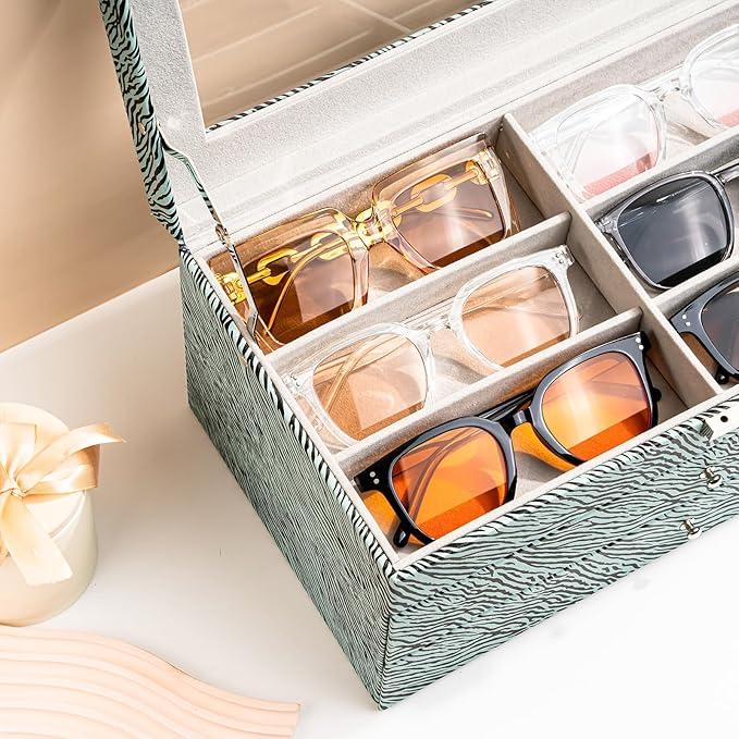 ProCase 3-layer Sunglasses Storage Organizer, 18 Slots Leather Sunglass Box Multiple Pairs Eyeglass Cases Eye Glass Eyewear Display Holder for Men Women -Stripe