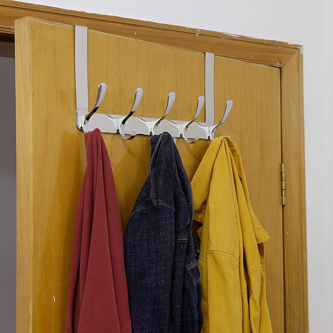 WEBI Over The Door Hook 5 Coat Hooks,Over The Door Towel Rack,Door Hanger Over Door Coat Rack for Hanging Clothes,Towels,Behind Back of Bathroom,Bronze