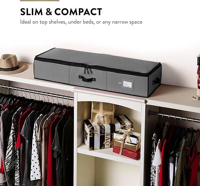 ZOBER Gift Wrapping Paper Organizer Storage - 40" Gift Wrap Storage Containers with Interior Pockets for Bows, Tags & Ribbons - Wrapping Paper Holder, 600D Oxford, Fits 24 Standard Rolls, Gray/Black