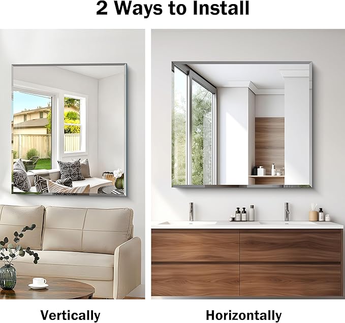 CILIBER Beveled Bathroom Mirror, 36x40 Inch Large Bathroom Mirrors for Over Sink, Upgraded Shatterproof Beveled Frameless Vanity Mirror for Bathroom,Bedroom,Living Room and Entryway