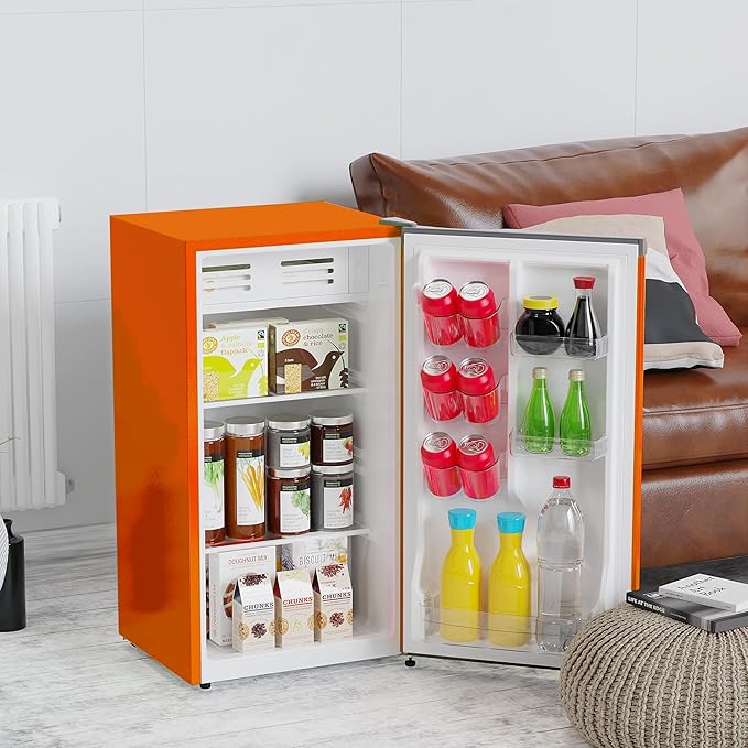 ARCTIC CHEF Mini Refrigerator-Freezer Compartment-Adjustable Thermostat Control-Reversible Doors-Ideal for Dorm, Office, RV, Garage, Apartment-ORANGE, 3.2 CU.FT