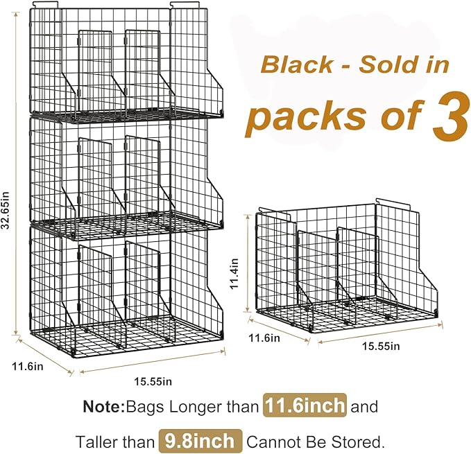 Sonyabecca Purse Storage Organizer for Closet : Adjustable 3-Pack Dividers Handbag Organizer - Stackable Wire Handbags Storage Baskets -Open Cabinets Wallets Tote Chain Bags Clutches