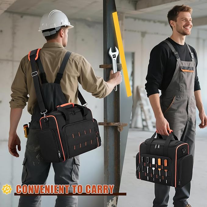 Tool Bag with 3 Removable Cases, 2 Layers Tool Tote for Hand Tools, Black with Red Binding