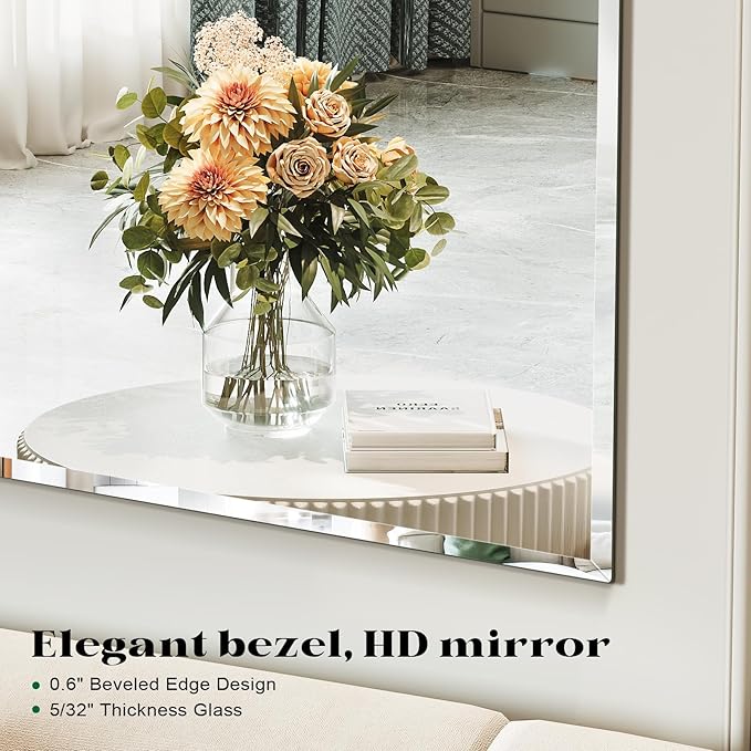 Beveled Bathroom Mirror, 24"x30" Frameless Mirror, Bathroom Vanity Wall Mirrors for Over Sink, Bedroom, Living Room Hangs Horizontally or Vertically