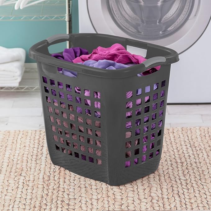 Sterilite 4 Pack Ultra Easy Carry Laundry Basket, Plastic Clothes Hamper Bin w/Comfort Grip Handles & Reinforced Rim, 2.1 Bushel Capacity, Flat Grey