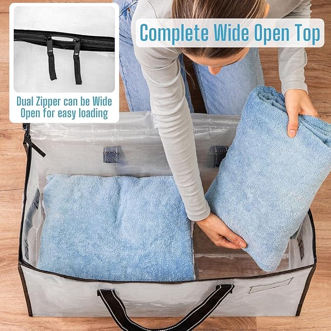 VENO 6 Pack Moving Bags, Christmas Storage Bins, Moving Boxes Alternative, Comforter and Blanket Storage Bags, College Dorm Packing Supplies, Foldable Heavy-Duty Tote (Clear, 6 Pack)
