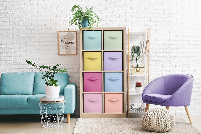 Sorbus Fabric Storage Cubes - 8 Foldable Storage Bins for Organizing Pantry, Cubbies, Toy Box - Clothes Storage & Closet Organizer - 11 Inch Collapsible Cube Baskets for Shelves with Handle