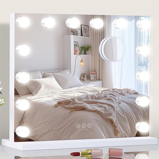 Vanity Mirror with Lights Lighted Makeup Mirror with Dimmable LED Bulbs,3 Color Lighting Modes,USB Charging Port Touch Control,Sturdy Metal Frame Design,White (50x40cm, 4.70)