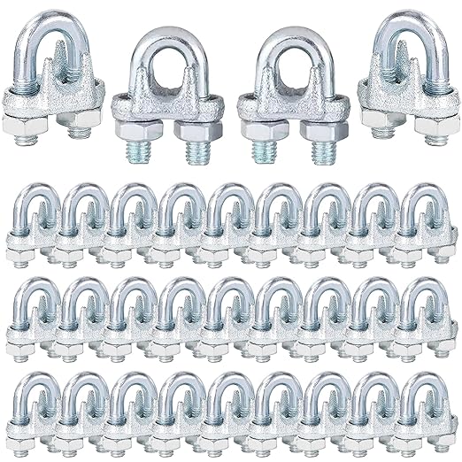 100PCS 3/8" M10 Zinc-Plated Wire Rope Clamps – Heavy Duty U-Bolt Cable Clips (Silver)