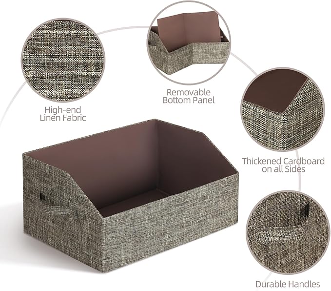 Closet Organizer Bins, Fabric Storage Bins Foldable Storage Box Shelf Baskets Container Trapezoid Storage Bin for Organizing Home Office Shelves Wardrobe RV, 4 Pack, Brown
