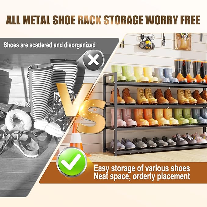 3-Tier Heavy Duty Metal Shoe Rack, 200 LBS Load Capacity, Sturdy Free Standing Shoe Storage Organizer, Holds 9-12 Pairs, 28.7" W x 9.8" D x 19.7" H Black for Entryway, Closet, Bedroom & Dorm
