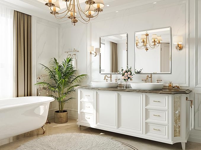 Beveled Bathroom Mirror, 24"x30" Frameless Mirror, Bathroom Vanity Wall Mirrors for Over Sink, Bedroom, Living Room Hangs Horizontally or Vertically