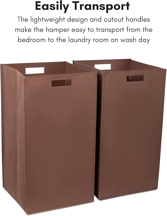Internet's Best Collapsible Laundry Hamper - Set of 2 - Dirty Clothes Sorter with Handles - Magnetic Side - Easy Storage - Folding - Brown