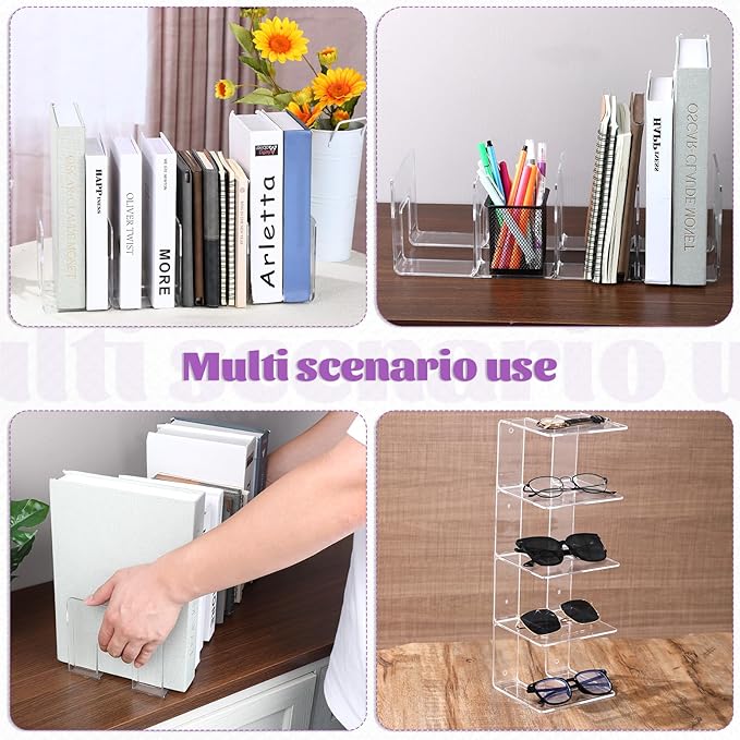 2 Pcs Acrylic Purse Organizer for Closet, 4 Sections Clear Handbag Storage Shelf 16.5 x 5.7 x 5.1 Inch Thickened Handbags Divider for Clutch, Clothes, Book, Document
