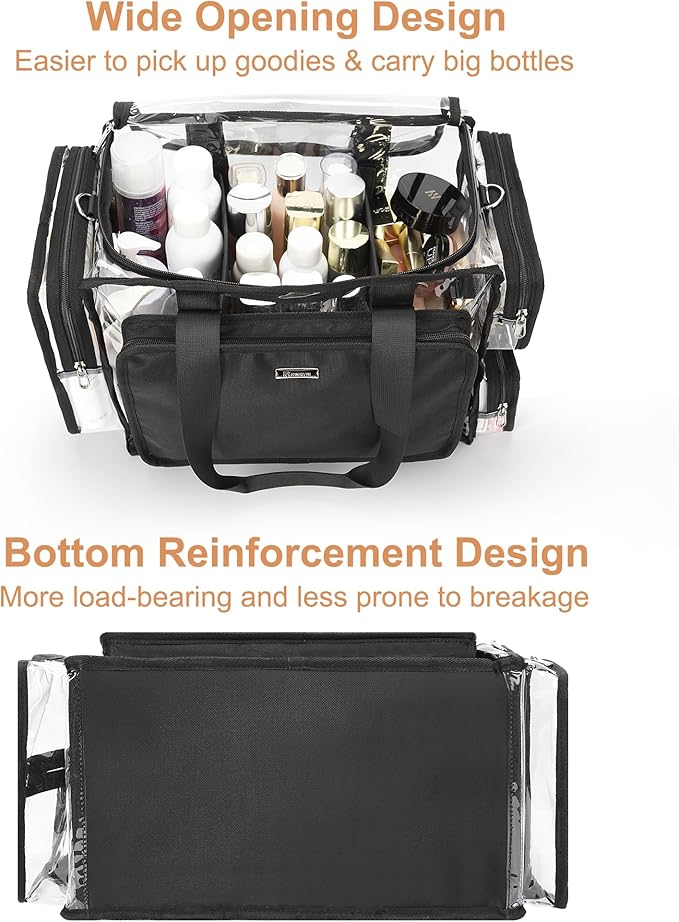 Relavel Clear Makeup Bag Extra Large Makeup Artist Kit Set, Cosmetic Storage Organizer Hair Stylist Traveling Bag, Transparent Tote Duffle Beach Toiletry Bag with Adjustable Dividers & Shoulder Strap