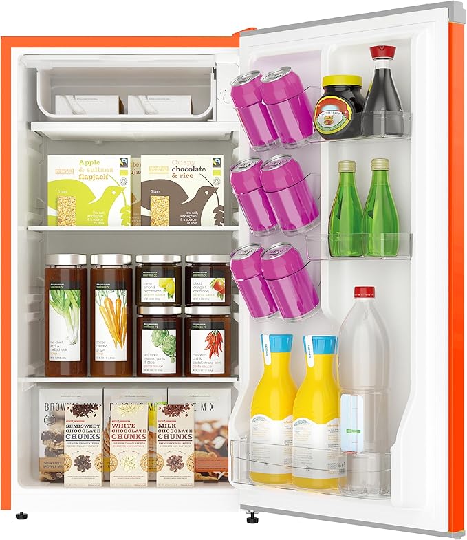 ARCTIC CHEF Mini Refrigerator-Freezer Compartment-Adjustable Thermostat Control-Reversible Doors-Ideal for Dorm, Office, RV, Garage, Apartment-ORANGE, 3.2 CU.FT
