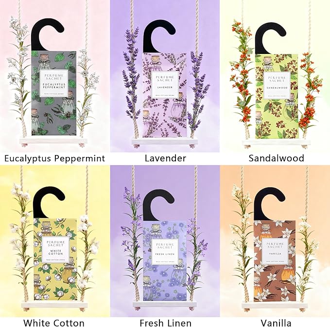ROSE COTTAGE Large 12 Packs Lavender Hanging Closet Deodorizer Air Freshener Long Lasting Scented Sachets Smell Goods for House
