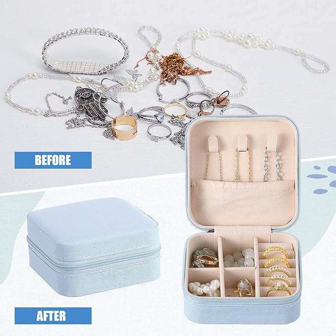 Taiyin 6 Pcs Travel Jewelry Case, Valentines Day Gifts for Her- Small Jewelry Organizer Box Bridesmaid Gifts for Women Girls (Blue)