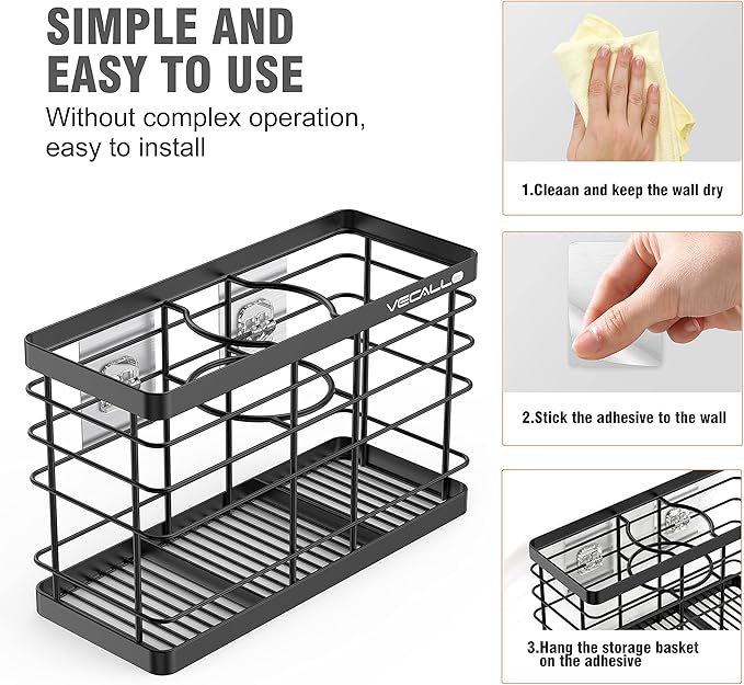 Hair Dryer Holder - Hair Tool Organizer Wall Mount/Adhesive Blow Dryer Holder/Curling iron holder Cabinet Door Bathroom Organizer for Hair Dryer, Curling Wands, Hair Straighteners Black