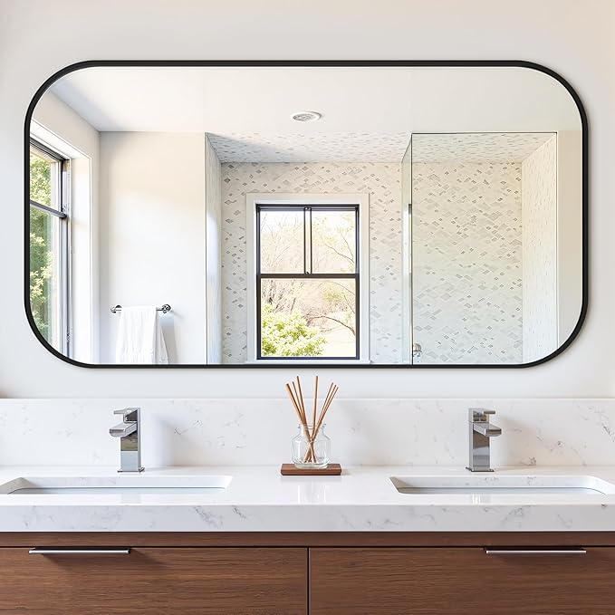 Bathroom Mirror for Wall, Large Bathroom Vanity Mirror for Over Sink 30 x 55, Black HD Reflection Shatterproof Mirror for Living Room Bedroom Entryway, Metal Frame Rectangular Shape