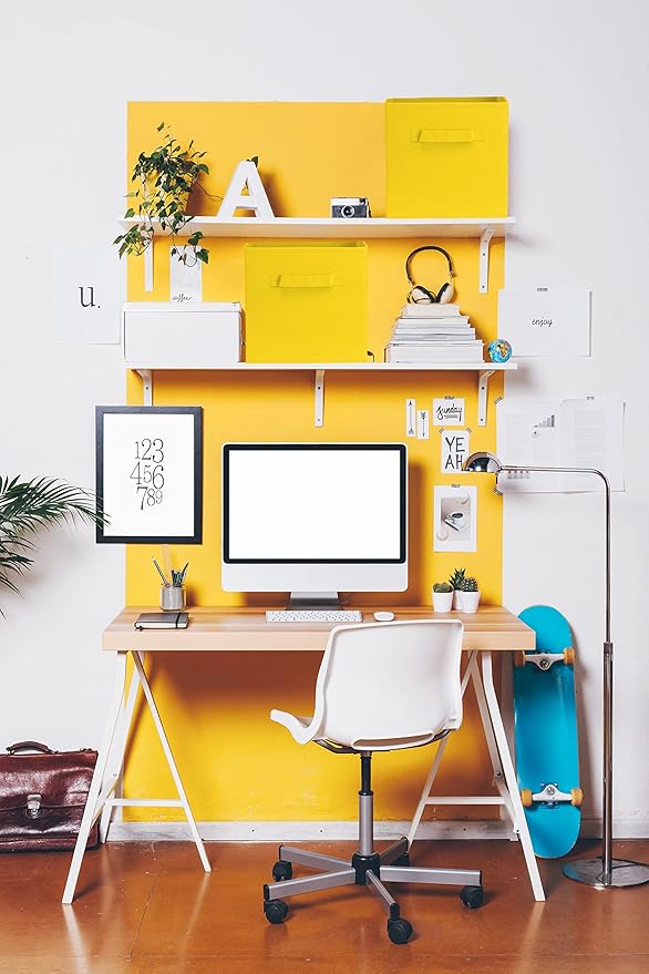 Simple Houseware Foldable Cube Storage Bins, 11-Inch Yellow, 6-Pack Fabric Cubes Organizer for Closet or Shelves