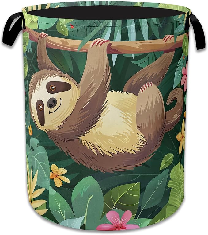 Palm Sloth Laundry Basket Collapsible Laundry Hamper Oxford Storage Bin for Clothes Storage, Toy Organizer, Books and Sundries 16" X 20.8"