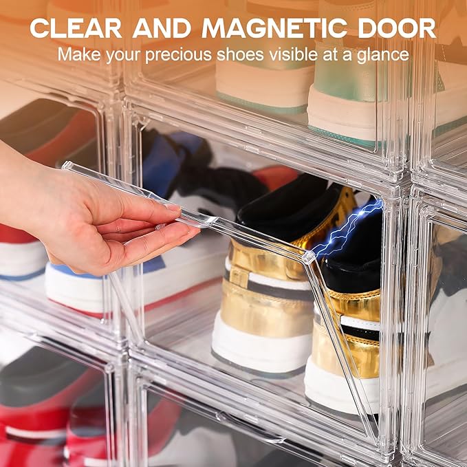 12 Pack Shoe Boxes, Acrylic Clear Shoe Boxes,360°Clear Plastic Stackable Shoe Display Box, Larger Shoe Storage Boxes, Shoe Containers, fit up to Us size 14