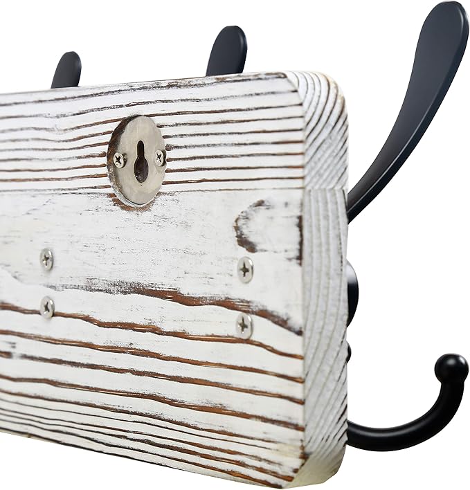 SKOLOO Rustic Wall Mounted Coat Rack: Pine Real Wood Plank Wall Coat Rack with 5 Triple Hooks, Farmhouse Coat Hanger Wall Mount for Hanging Backpack Jacket Coat Hat,Pack of 2