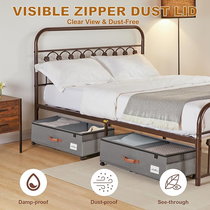 Under Bed Storage Containers with Wheels 9.5 inches Higher Under Bed Storage XXXL Underbed Shoes Blankets Clothes Storage Organizer 2 Pack Under the Bed Storage for College Dorms Bedroom Nursery Rooms